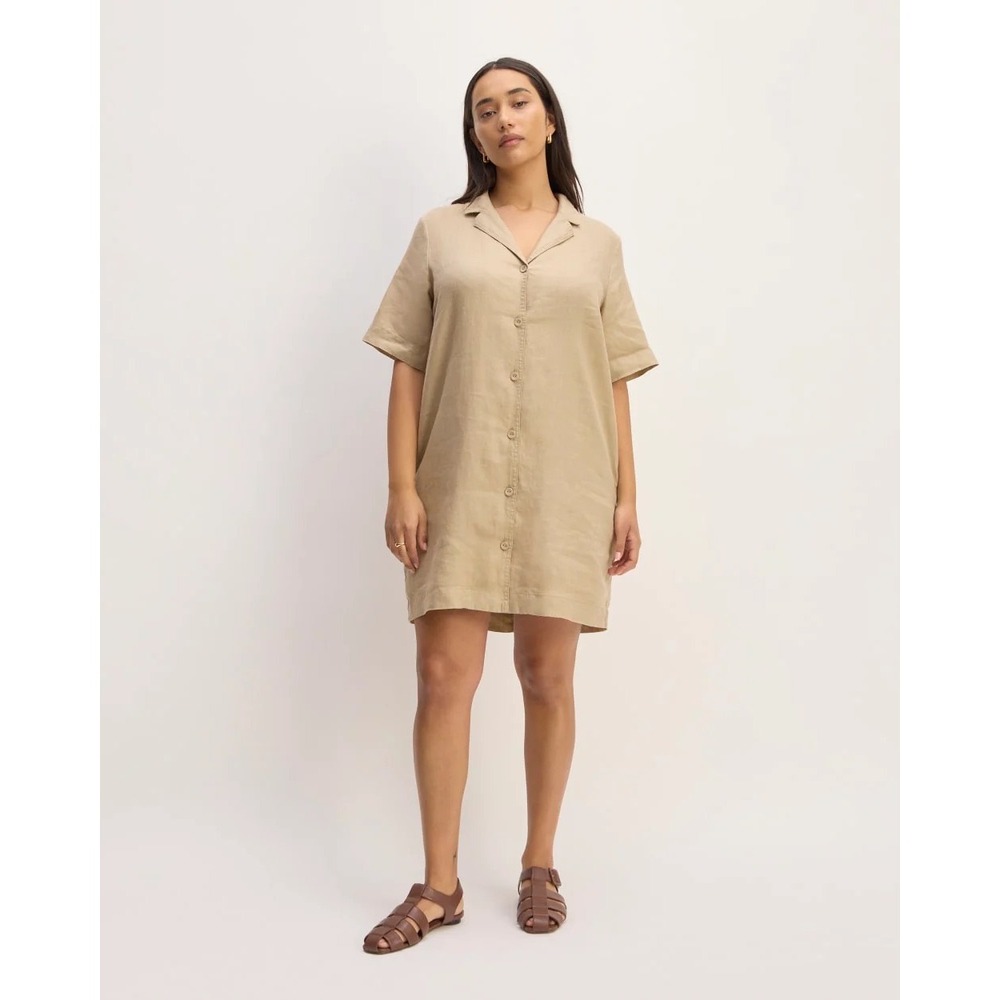 NWT Everlane The Shirtdress in Linen‎ - Trench Coat Khaki | Size Large